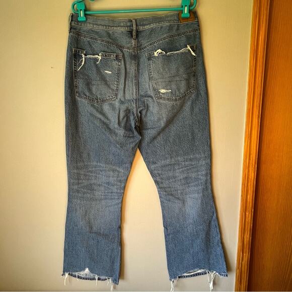 American Eagle Light Wash Distressed Flare Jean Size 12 Long - Picture 2 of 13